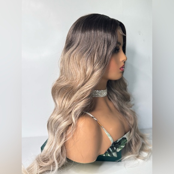 Soft Waves Ombre Wig – Brown Roots & Natural Ash Blonde Highlights 28 In - Picture 7 of 9